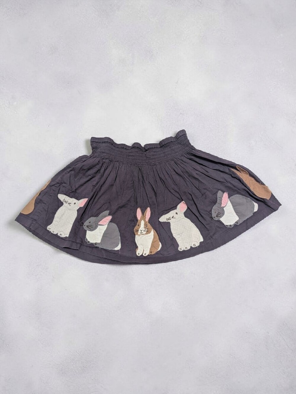 Mini Boden Bunny Appliqué Purple Twirl Skirt Smocked Girls 5-6Y Cottagecore